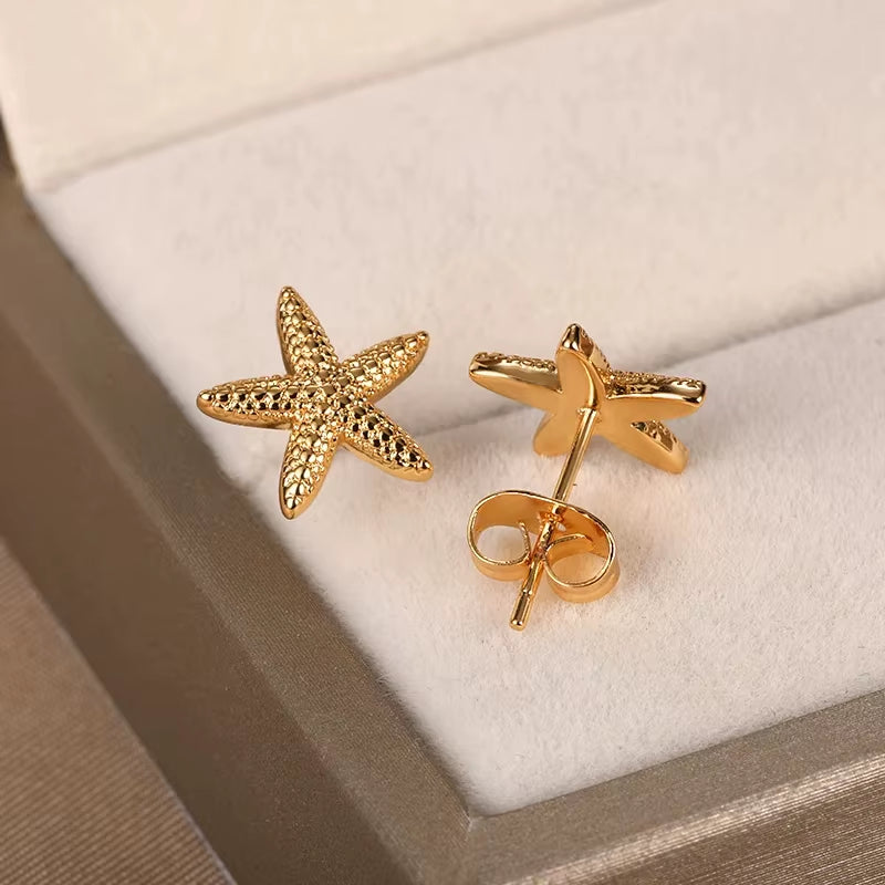 Vintage Summer Starfish Stainless Steel Stud Earrings for Women Simple Star Shell Earrings Stud Ocean Party Jewelry Gift 2025