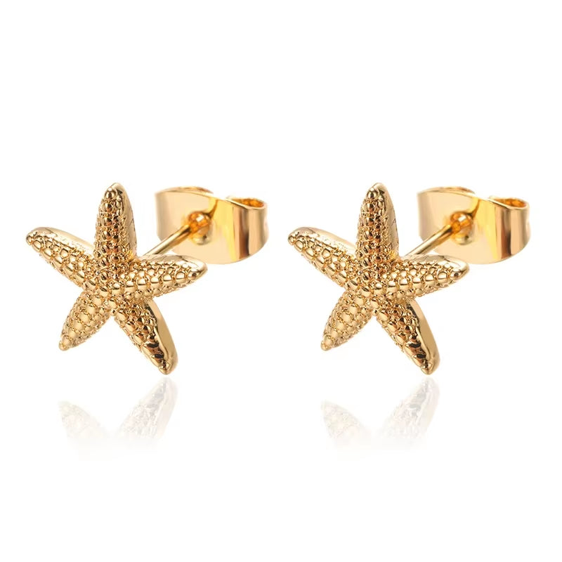 Vintage Summer Starfish Stainless Steel Stud Earrings for Women Simple Star Shell Earrings Stud Ocean Party Jewelry Gift 2025
