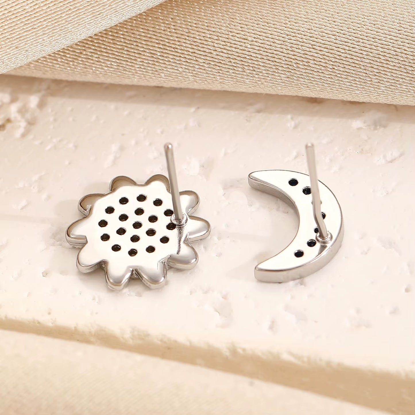 Stainless Steel Sun and Moon Stud Earrings for Women Sparkling Cubic Zirconia Earrings Original Design Fashion Jewelry
