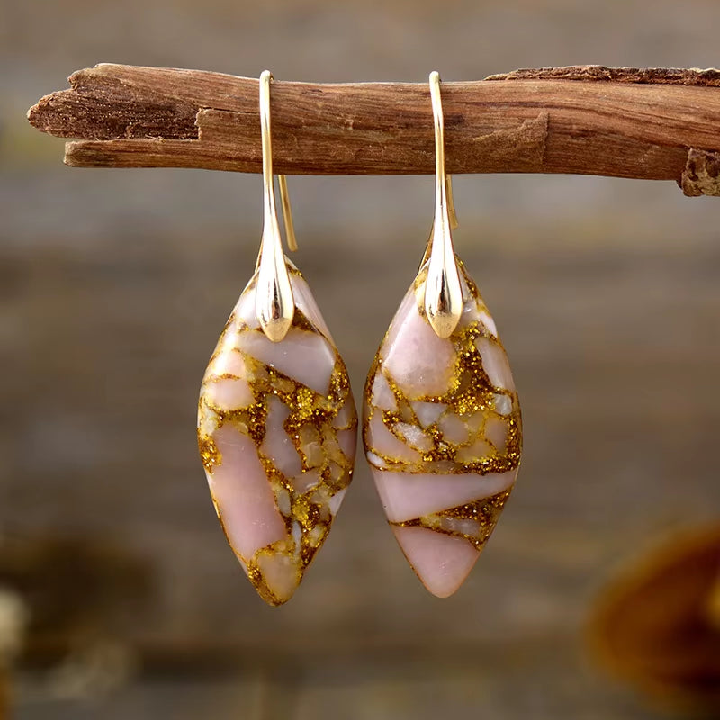 Boho Silver Plated Imperial Jaspers Hook Dangling Huggie Woman Earrings Ethnic Semiprecious Stone Jewellery Creative Gifts