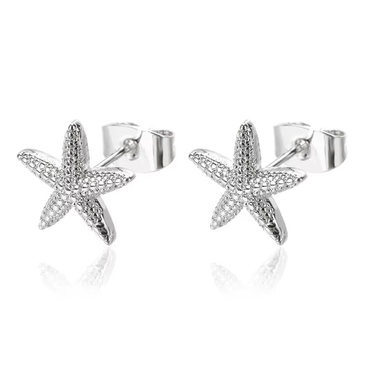 Vintage Summer Starfish Stainless Steel Stud Earrings for Women Simple Star Shell Earrings Stud Ocean Party Jewelry Gift 2025