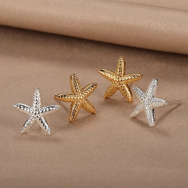 Vintage Summer Starfish Stainless Steel Stud Earrings for Women Simple Star Shell Earrings Stud Ocean Party Jewelry Gift 2025