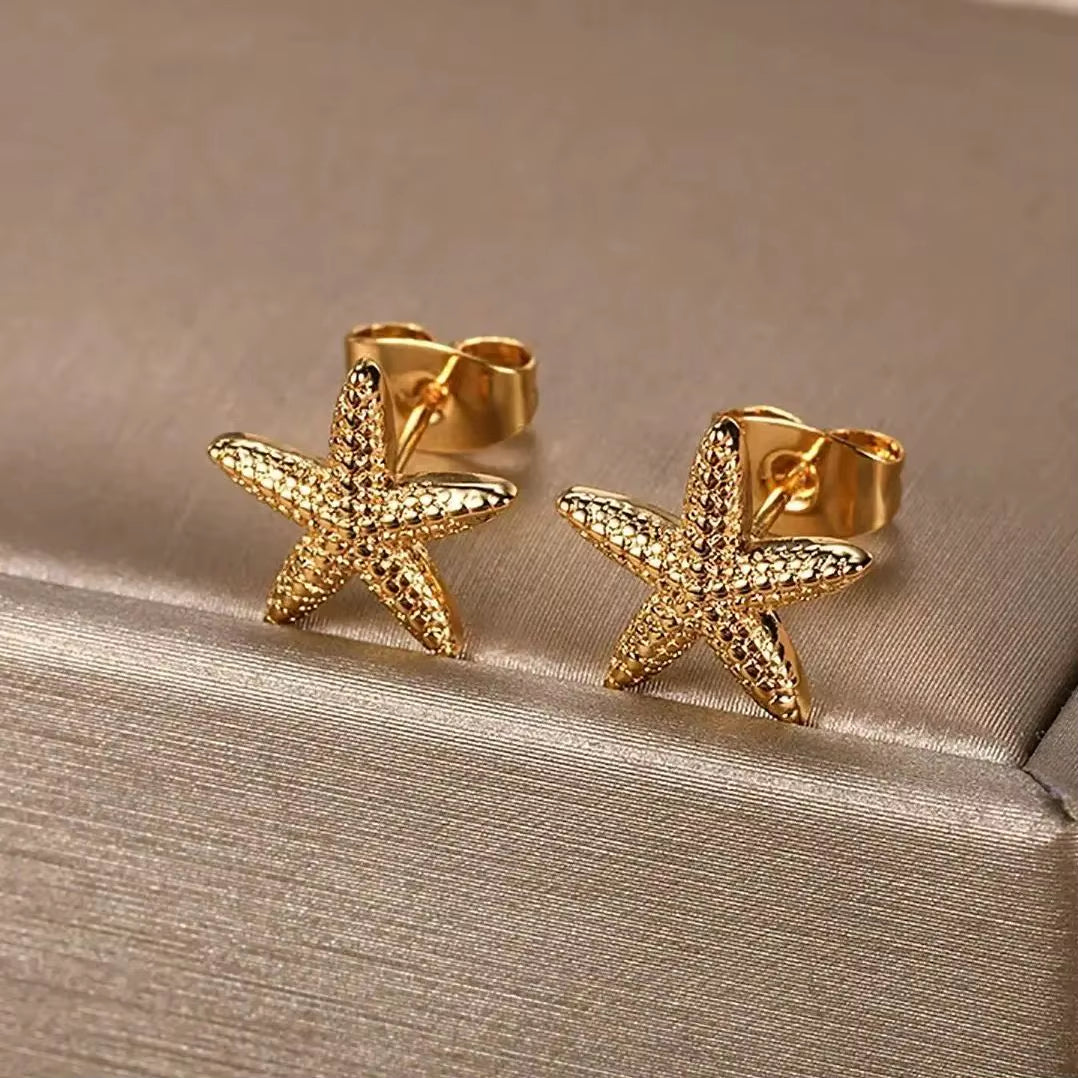 Vintage Summer Starfish Stainless Steel Stud Earrings for Women Simple Star Shell Earrings Stud Ocean Party Jewelry Gift 2025