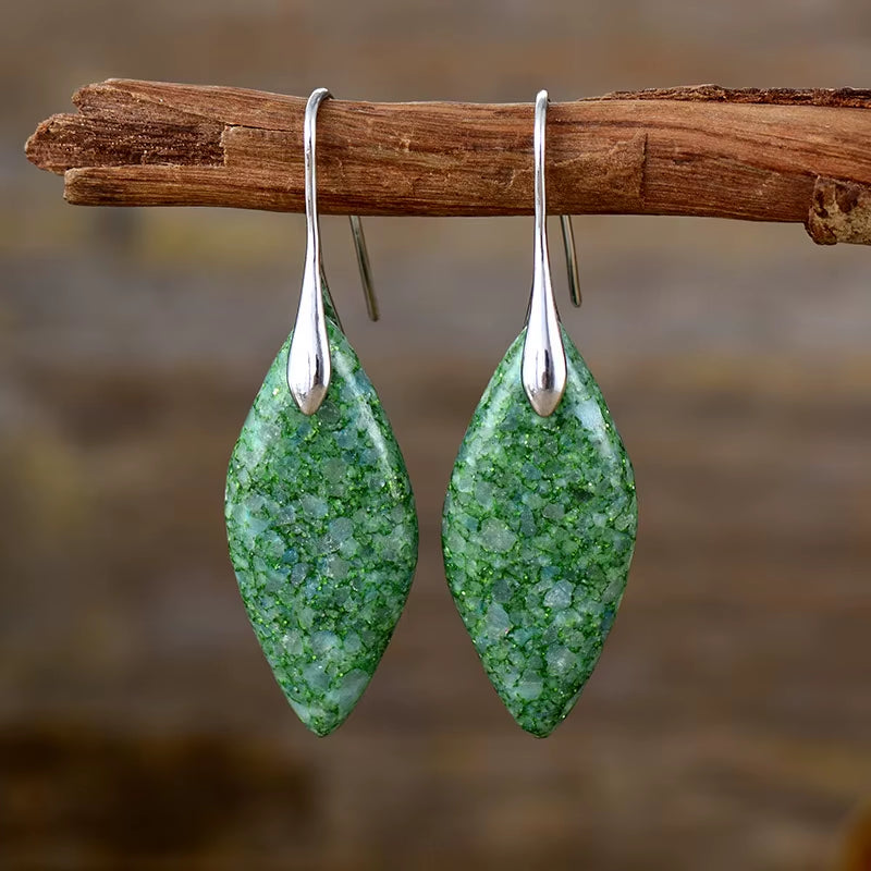 Boho Silver Plated Imperial Jaspers Hook Dangling Huggie Woman Earrings Ethnic Semiprecious Stone Jewellery Creative Gifts