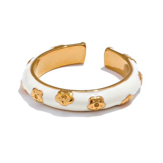 Fashion White Enamel Stainless Steel Exquisite Open Ring 2024 Women 18K Gold PVD Plated Jewelry Stylish Accessories Gift