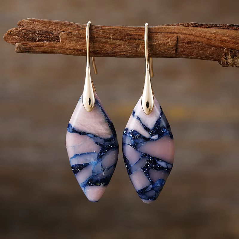 Boho Silver Plated Imperial Jaspers Hook Dangling Huggie Woman Earrings Ethnic Semiprecious Stone Jewellery Creative Gifts