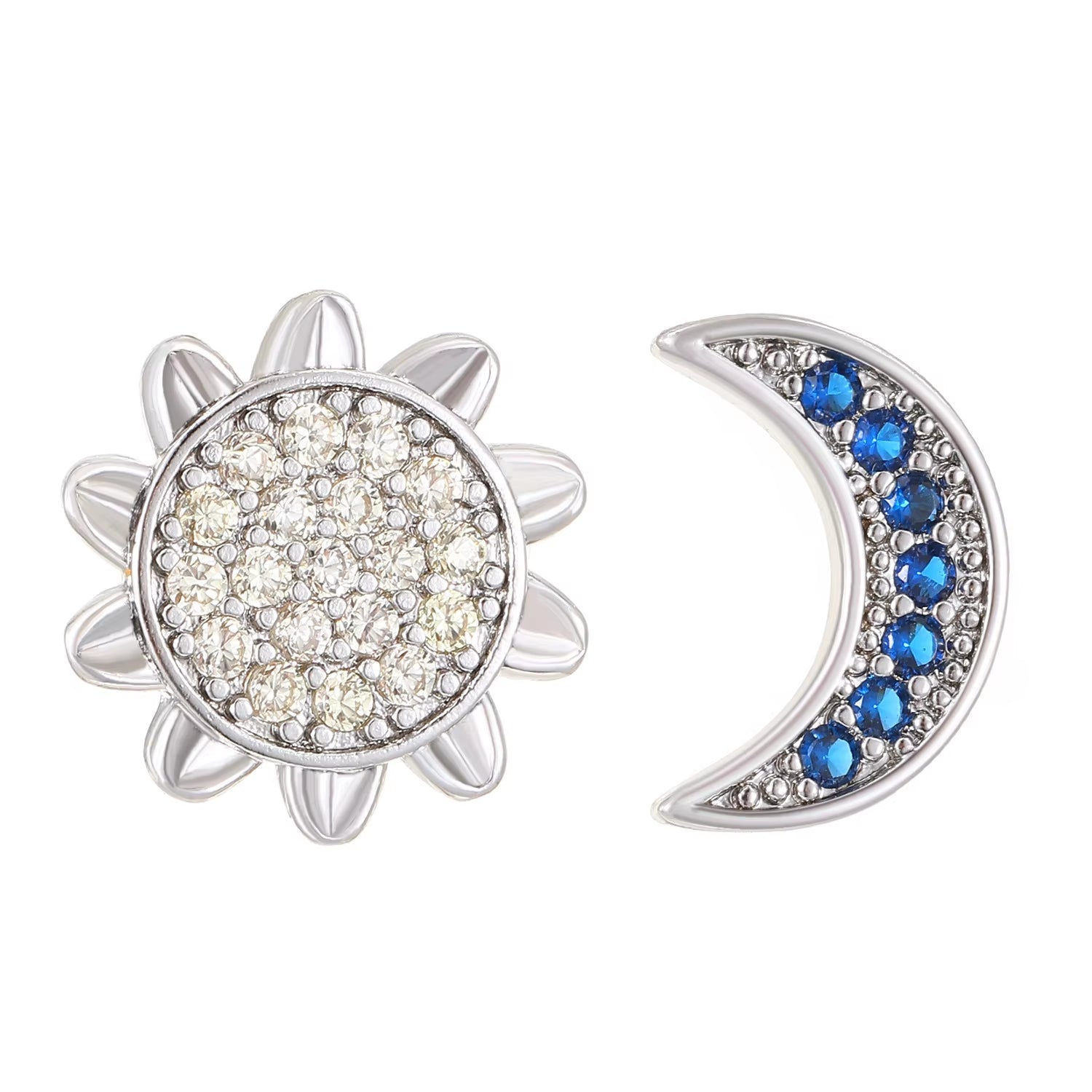 Stainless Steel Sun and Moon Stud Earrings for Women Sparkling Cubic Zirconia Earrings Original Design Fashion Jewelry