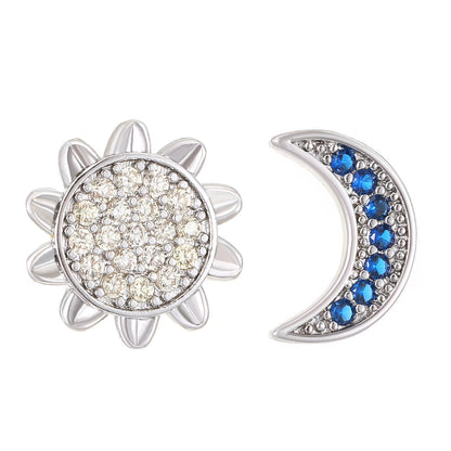 Stainless Steel Sun and Moon Stud Earrings for Women Sparkling Cubic Zirconia Earrings Original Design Fashion Jewelry