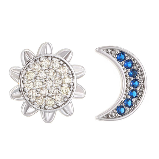Stainless Steel Sun and Moon Stud Earrings for Women Sparkling Cubic Zirconia Earrings Original Design Fashion Jewelry
