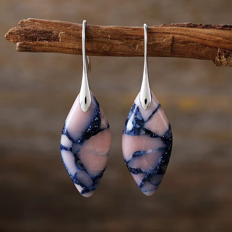 Boho Silver Plated Imperial Jaspers Hook Dangling Huggie Woman Earrings Ethnic Semiprecious Stone Jewellery Creative Gifts