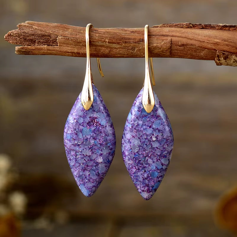 Boho Silver Plated Imperial Jaspers Hook Dangling Huggie Woman Earrings Ethnic Semiprecious Stone Jewellery Creative Gifts