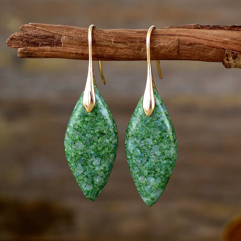 Boho Silver Plated Imperial Jaspers Hook Dangling Huggie Woman Earrings Ethnic Semiprecious Stone Jewellery Creative Gifts