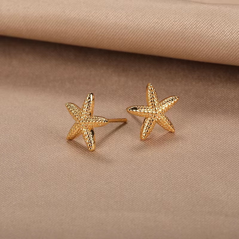 Vintage Summer Starfish Stainless Steel Stud Earrings for Women Simple Star Shell Earrings Stud Ocean Party Jewelry Gift 2025