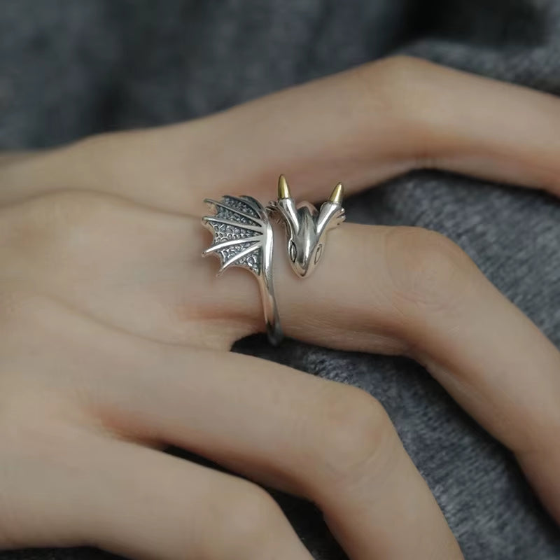 925 Sterling Silver Open Finger Ring Dragon Golden Vintage Geometric Punk for Women Girl Jewelry Gift Dropship Wholesale