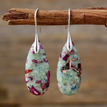 Boho Silver Plated Imperial Jaspers Hook Dangling Huggie Woman Earrings Ethnic Semiprecious Stone Jewellery Creative Gifts