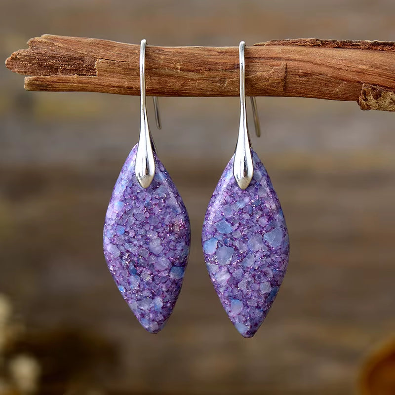 Boho Silver Plated Imperial Jaspers Hook Dangling Huggie Woman Earrings Ethnic Semiprecious Stone Jewellery Creative Gifts